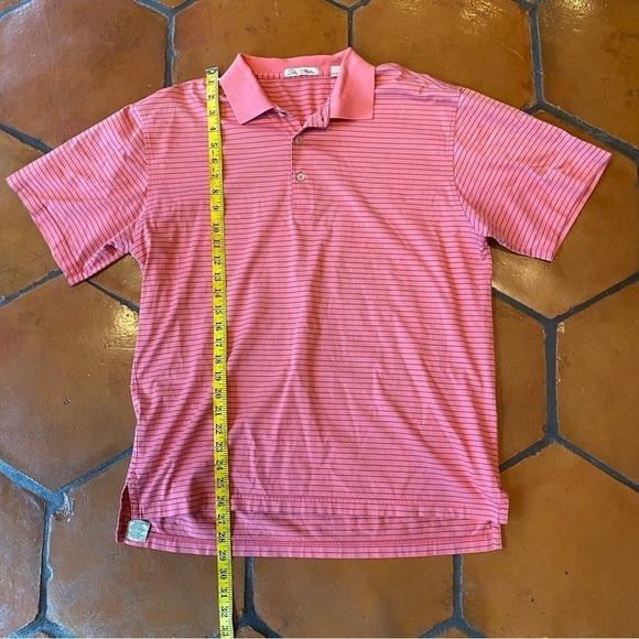 Peter Millar Mercerized Cotton Golf Polo Shirt Pink Striped Sleeve Patch Medium - Picture 5 of 6